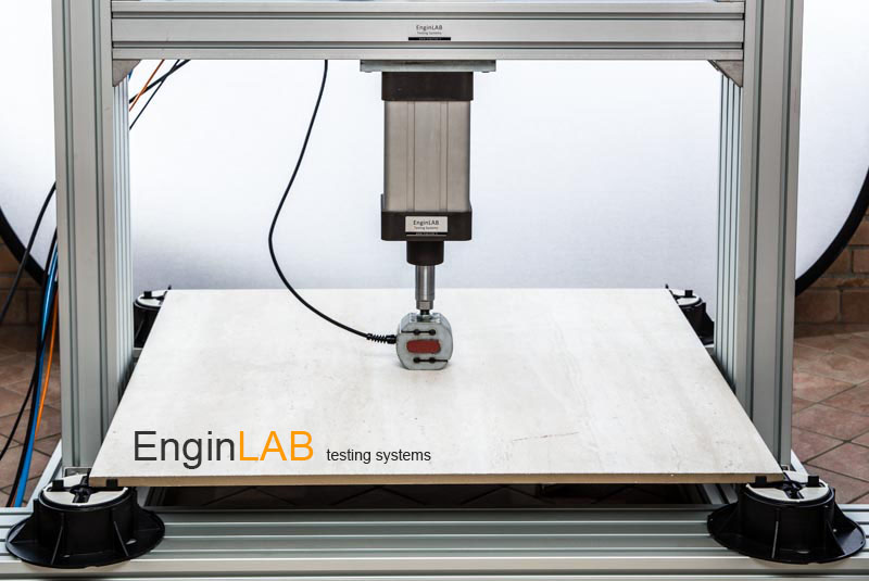 Load strength test on ceramic plate 90x90x1.8cm